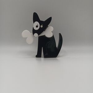 Black and White Signed Erstwilder Dog Brooch